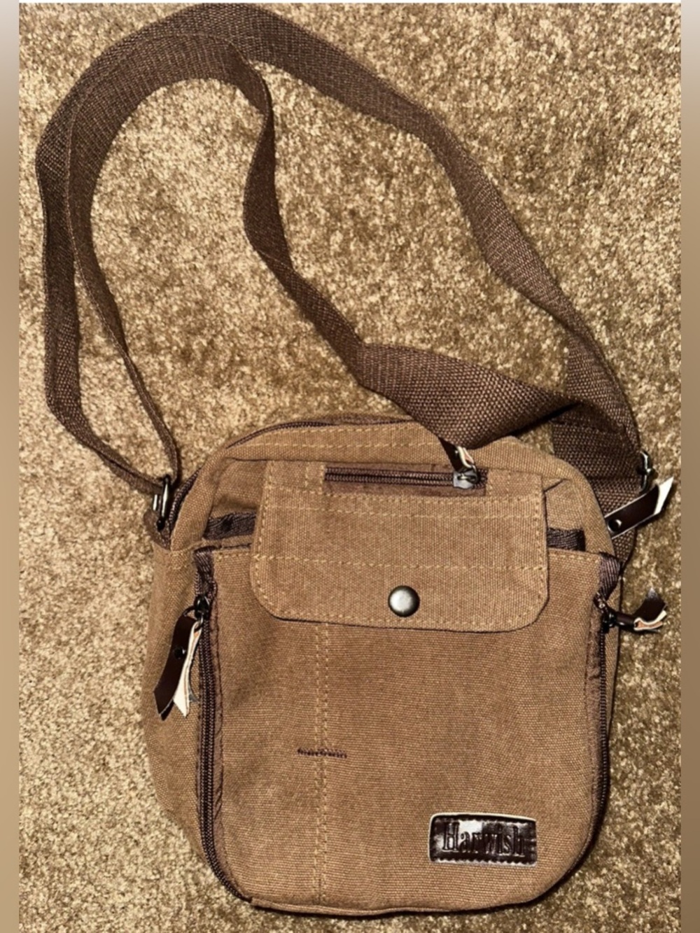 Men's Brown Canvas Messenger Crossbody Bag